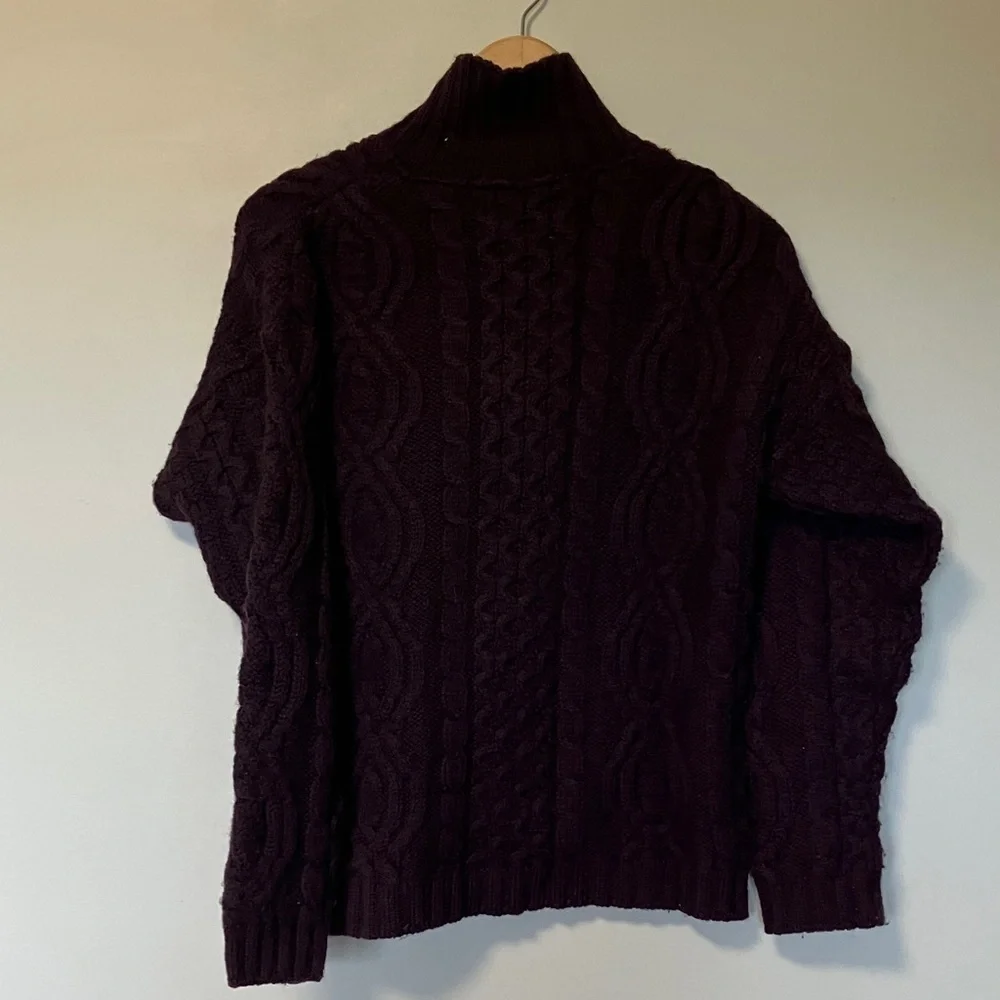 Aran Crafs 100% Merino Wool Men's Cable Knit Sweater Full Zip Cardigan - Purple - Picture 4 of 4